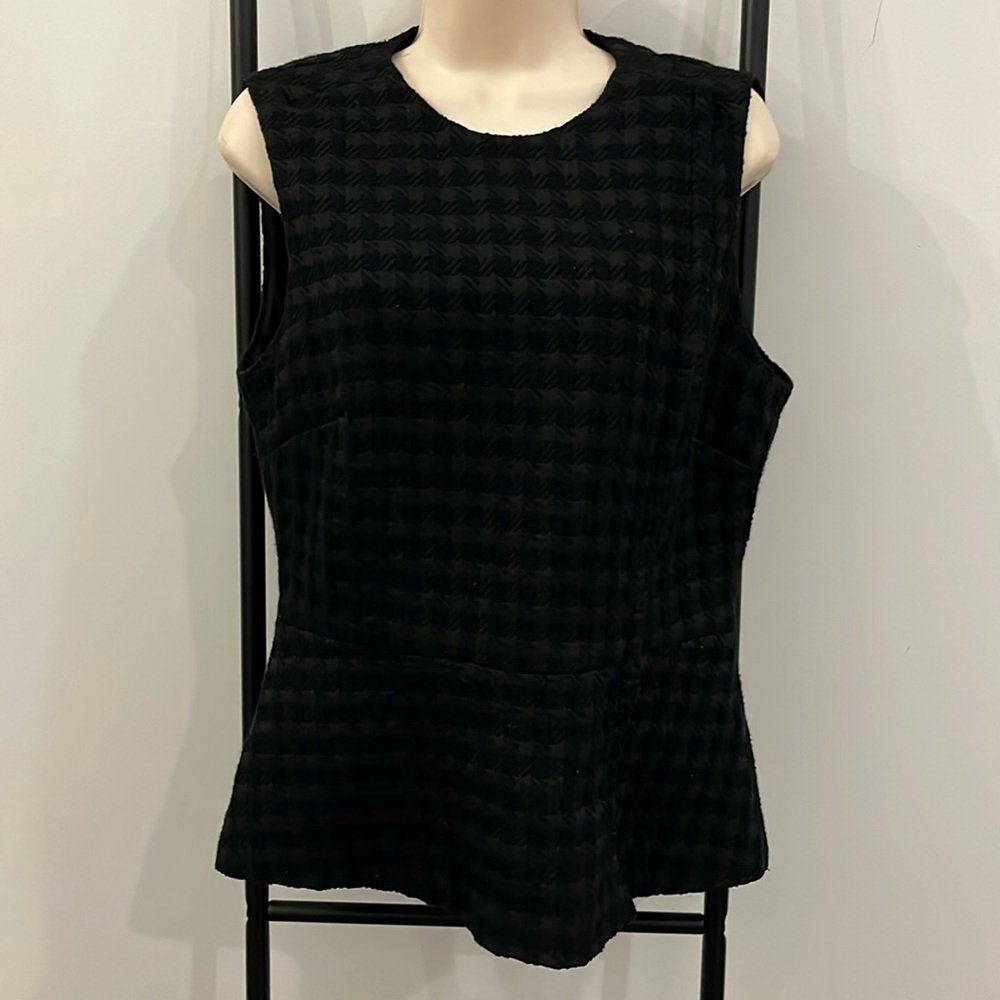 THEORY Black Wool Blend Zipper Closure Houndstooth Lined Flare Vest Women Size L